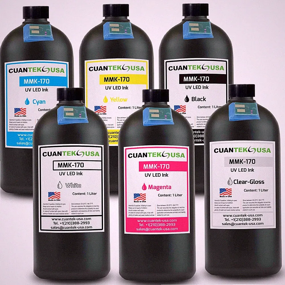 Mimaki LUS-170 Compatible UV LED 1000ml Ink Bottles CMYKW CL - MADE IN USA
