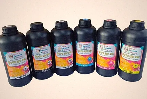 Set Of Six UV Soft Ink Cyan Magenta Yellow Black Varnish 1000ml For Epson